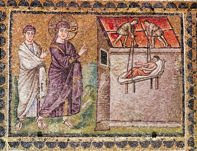 The Paralytic of Capharnaum is Lowered from the Roof, Scenes from the Life of Christ by Byzantine School